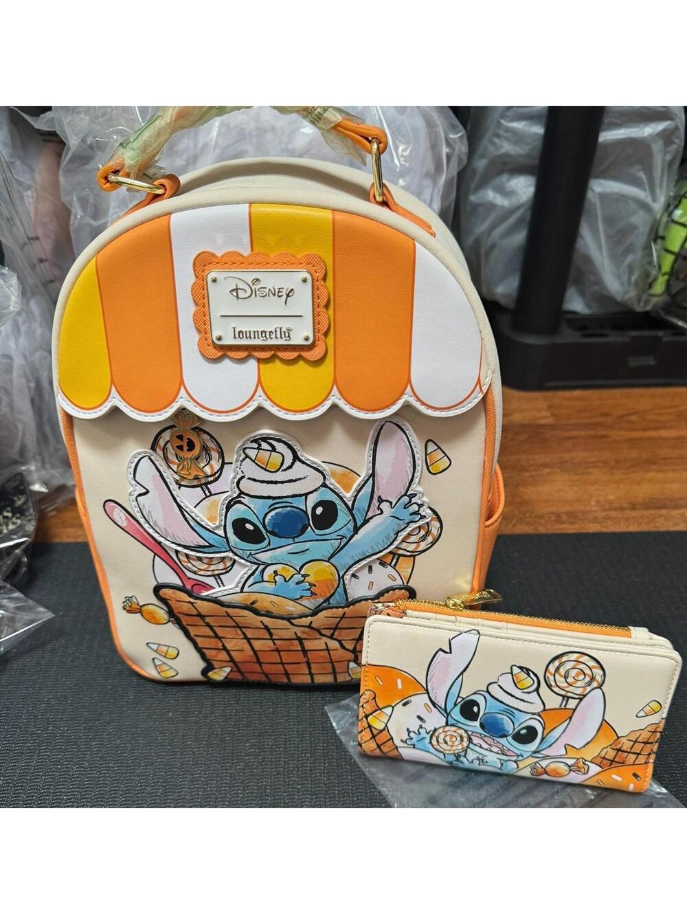Loungefly Stitch Candy Corn Mini Backpack And Wallet SET